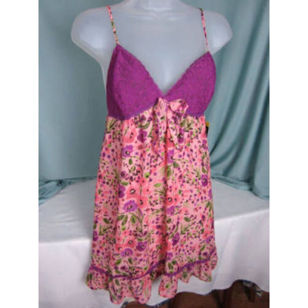 Y2K Floral Lace Chemise Slip Dress Nightgown Pink Purple | Small | NWOT - Picture 2 of 13